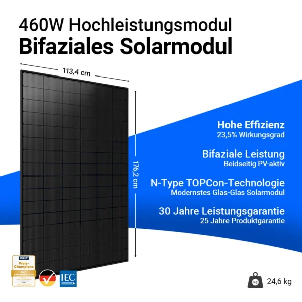 Jolywood 460W Niwa Black Series Bifacial Glas-Glas Full Black